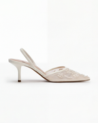 Women’s Ivory Embroidered Slingback Kitten Heels