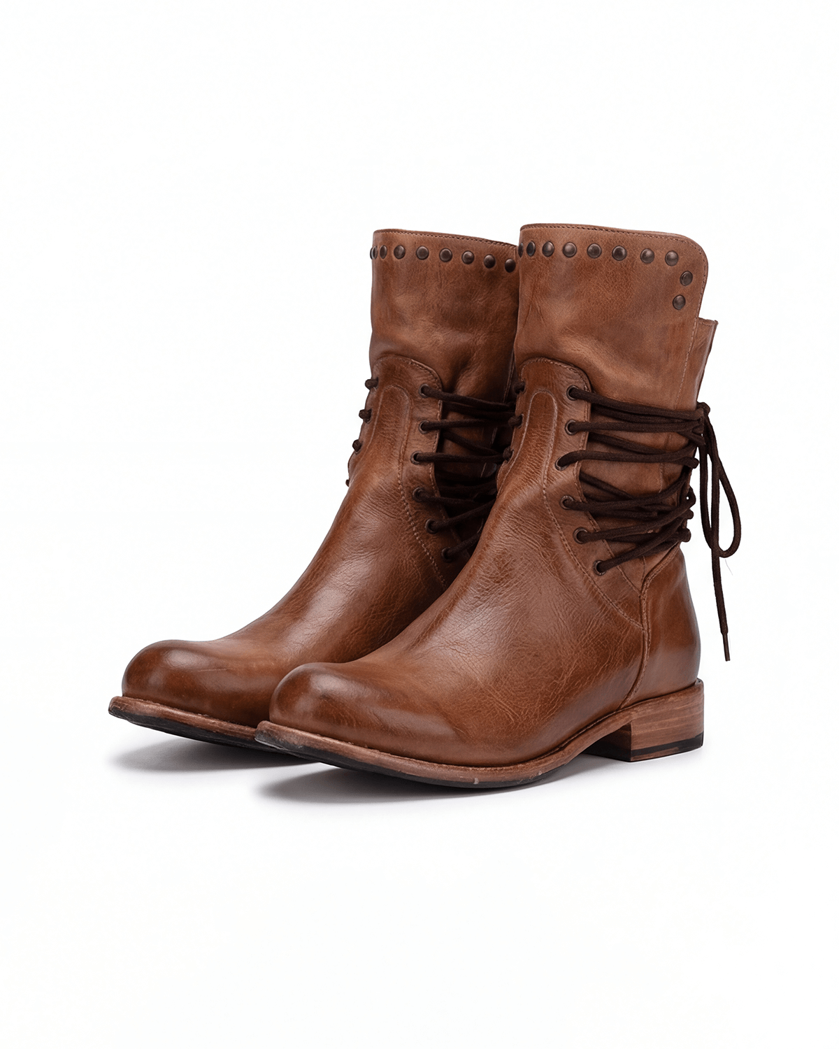 Women’s Lace-Up Ankle Boots with Studded Collar