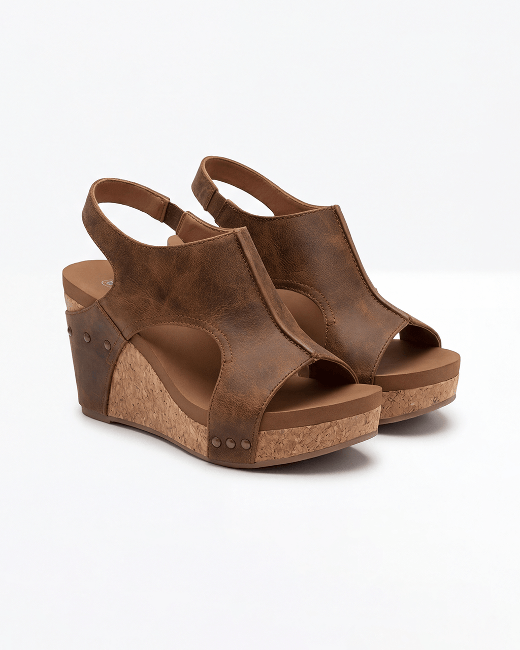 Women’s Cork-Look Wedge Sandals with Slingback Strap
