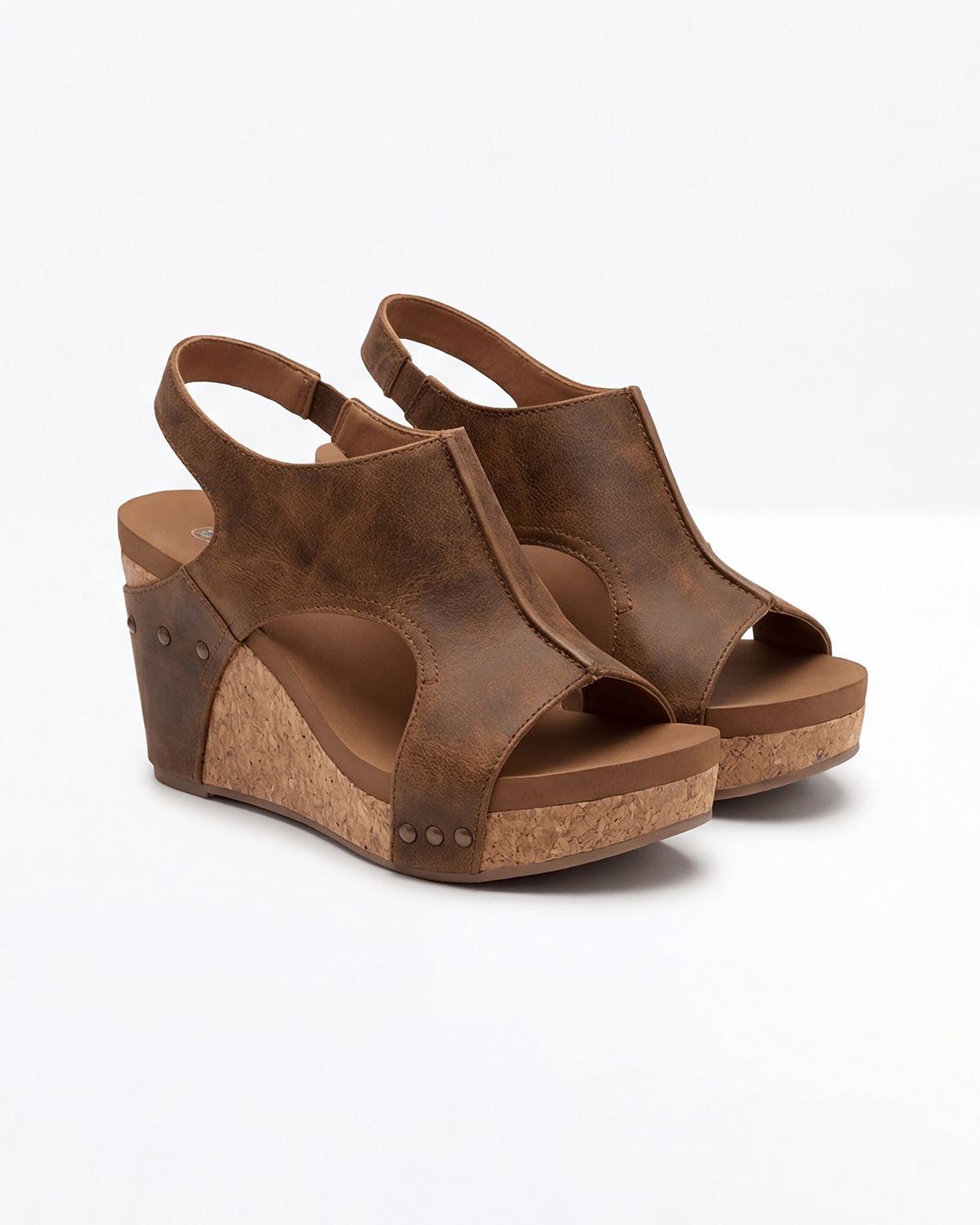 Women’s Cork-Look Wedge Sandals with Slingback Strap