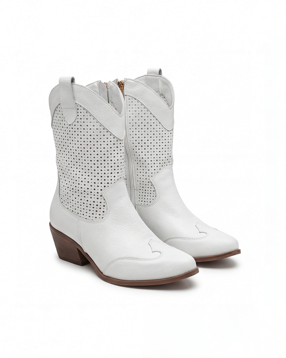 Women’s Perforated Western Mid-Calf Boots with Block Heel