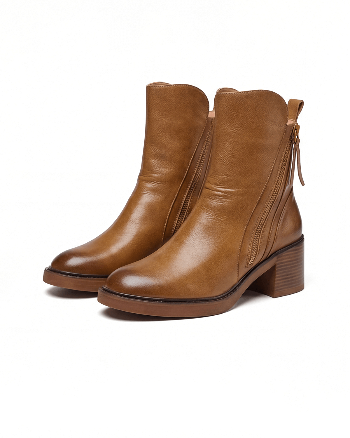 Women’s Block Heel Ankle Boots with Side Zip