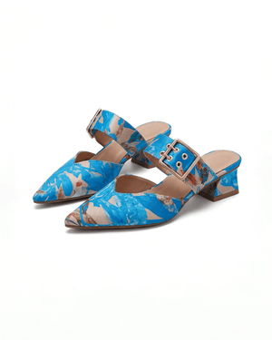 Women’s Buckle Strap Pointed-Toe Block Heel Mules