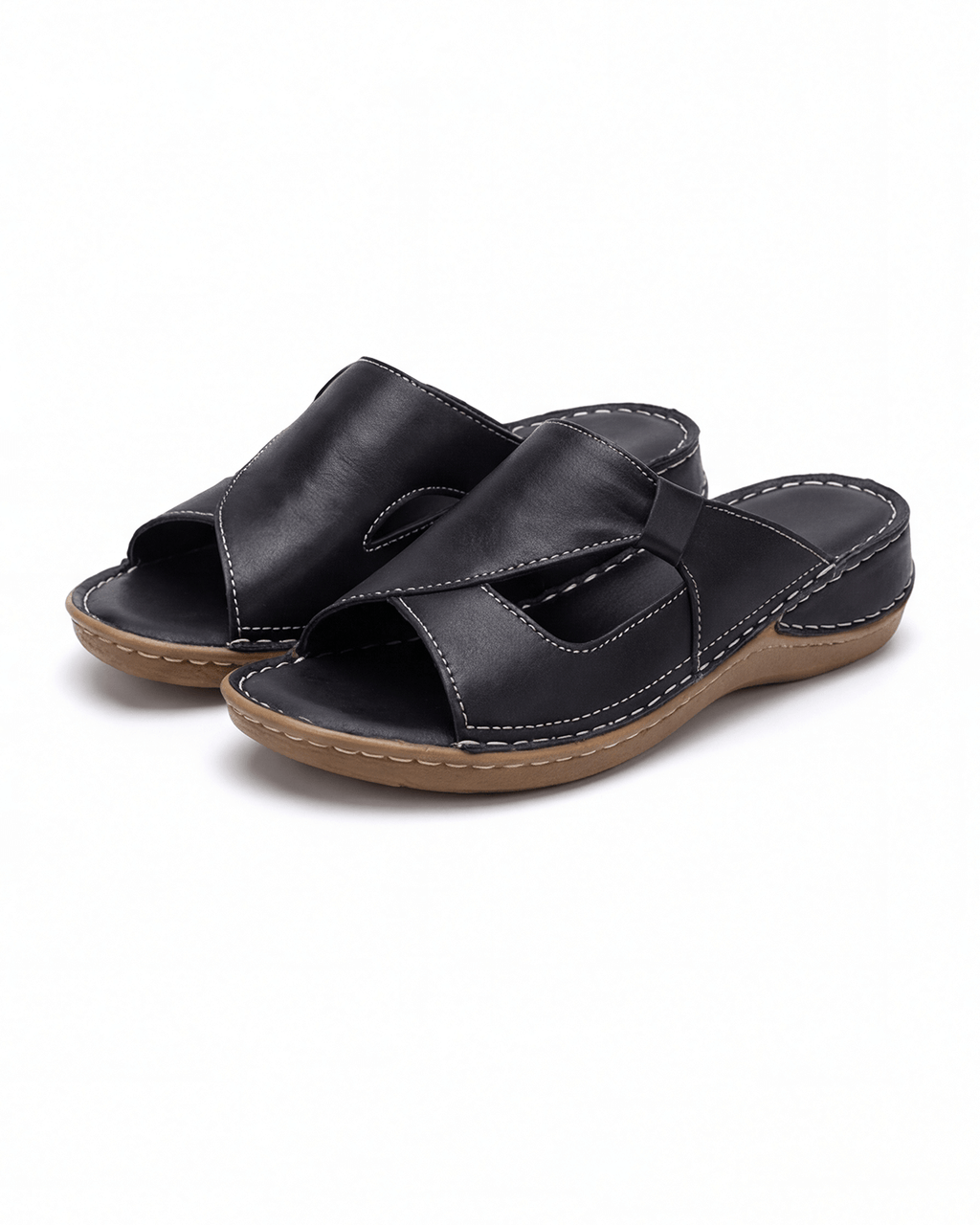 Women’s Cutout Slide Sandals with Contrast Stitching
