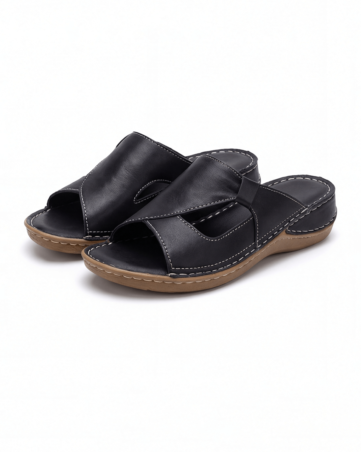 Women’s Cutout Slide Sandals with Contrast Stitching