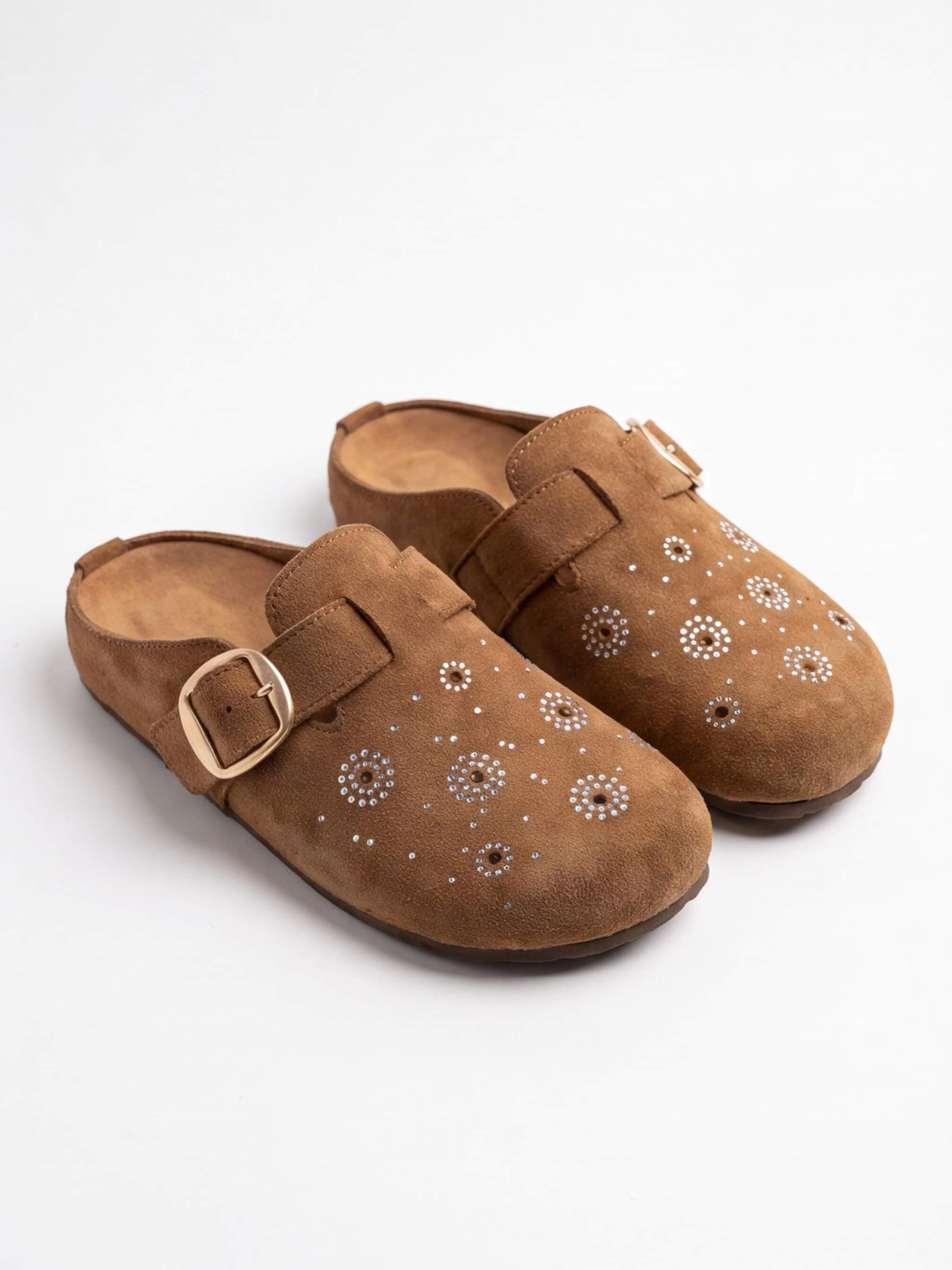 Women’s Embellished Buckle-Strap Flat Clogs