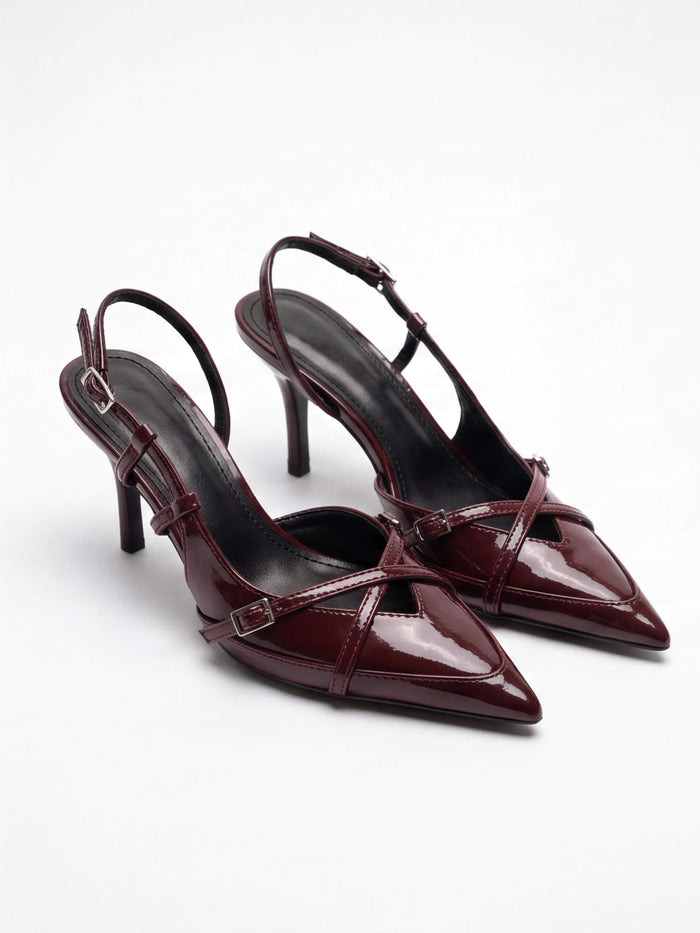 Women’s Strappy Pointed-Toe Slingback Kitten Heels