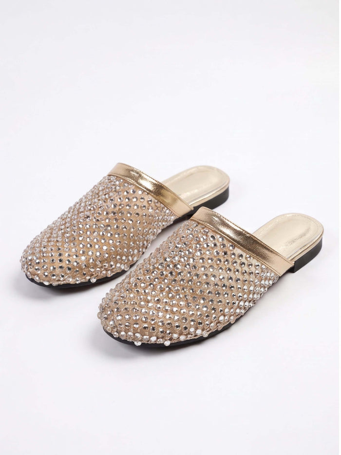 Women’s Rhinestone Mesh Low-Heel Mules