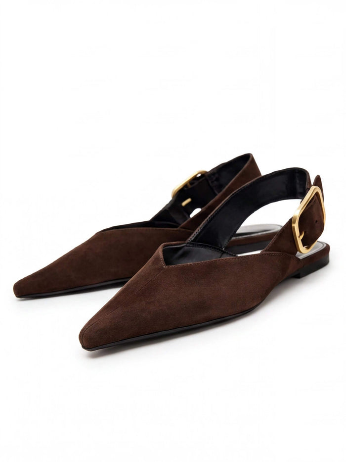Women’s Buckle-Strap Pointed Slingback Flats
