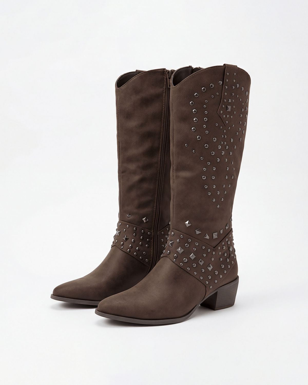 Women’s Western Studded Knee-High Boots with Block Heel
