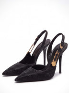 Women’s Rhinestone Pointed-Toe Slingback Stiletto Heels