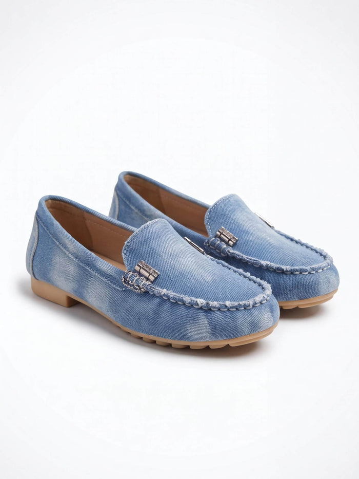 Women’s Frayed-Edge Moccasin Driving Loafers