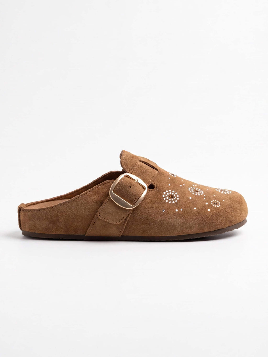 Women’s Embellished Buckle-Strap Flat Clogs
