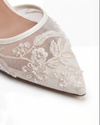 Women’s Ivory Embroidered Slingback Kitten Heels