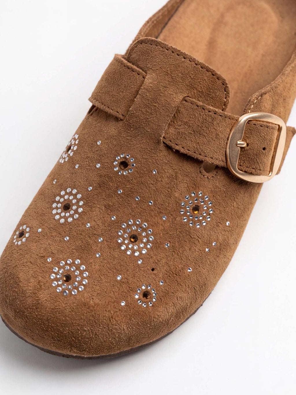 Women’s Embellished Buckle-Strap Flat Clogs