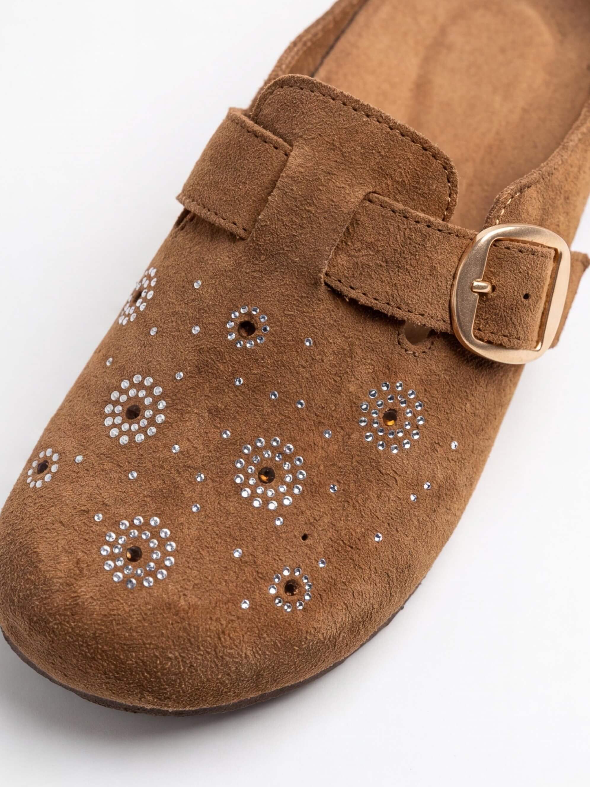 Women’s Embellished Buckle-Strap Flat Clogs