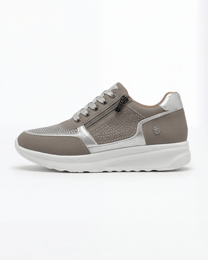 Women's Side Zip Lace-Up Raised Sole Sneakers