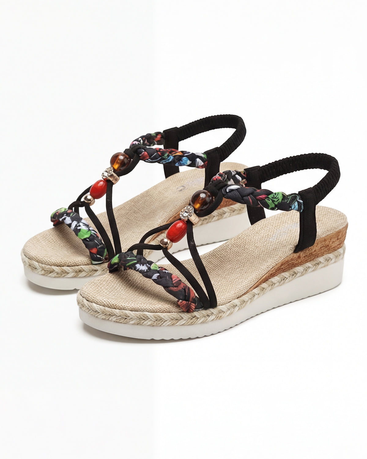 Women’s Beaded Braided Strap Platform Sandals