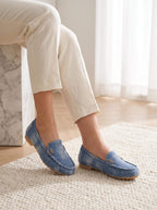 Women’s Frayed-Edge Moccasin Driving Loafers