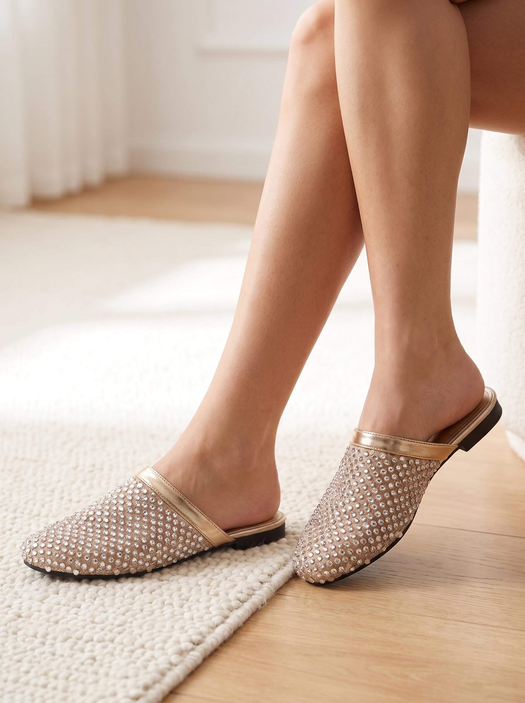 Women’s Rhinestone Mesh Low-Heel Mules