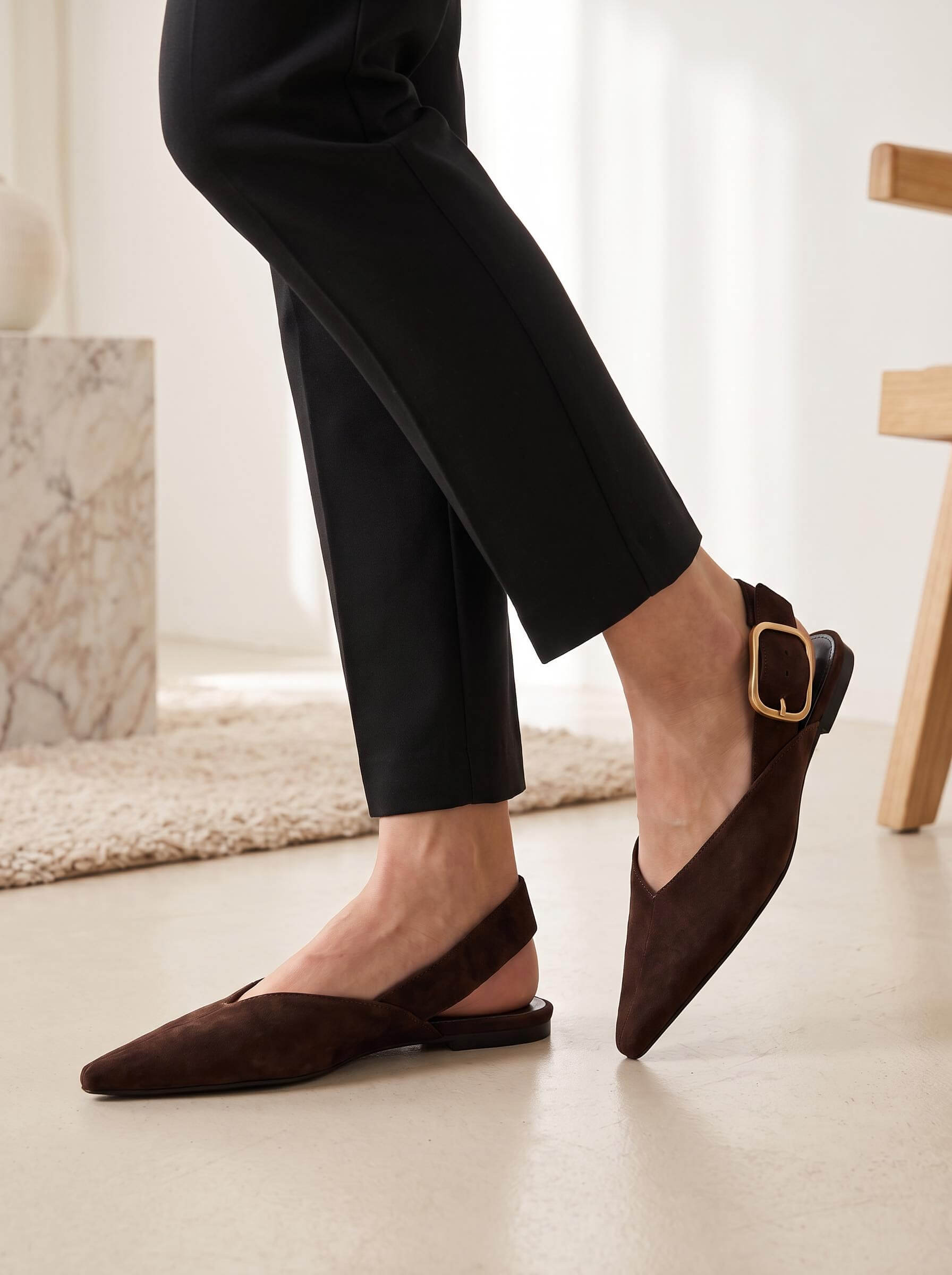 Women’s Buckle-Strap Pointed Slingback Flats