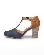 Women’s Two-Tone T-Strap Block Heel Pumps