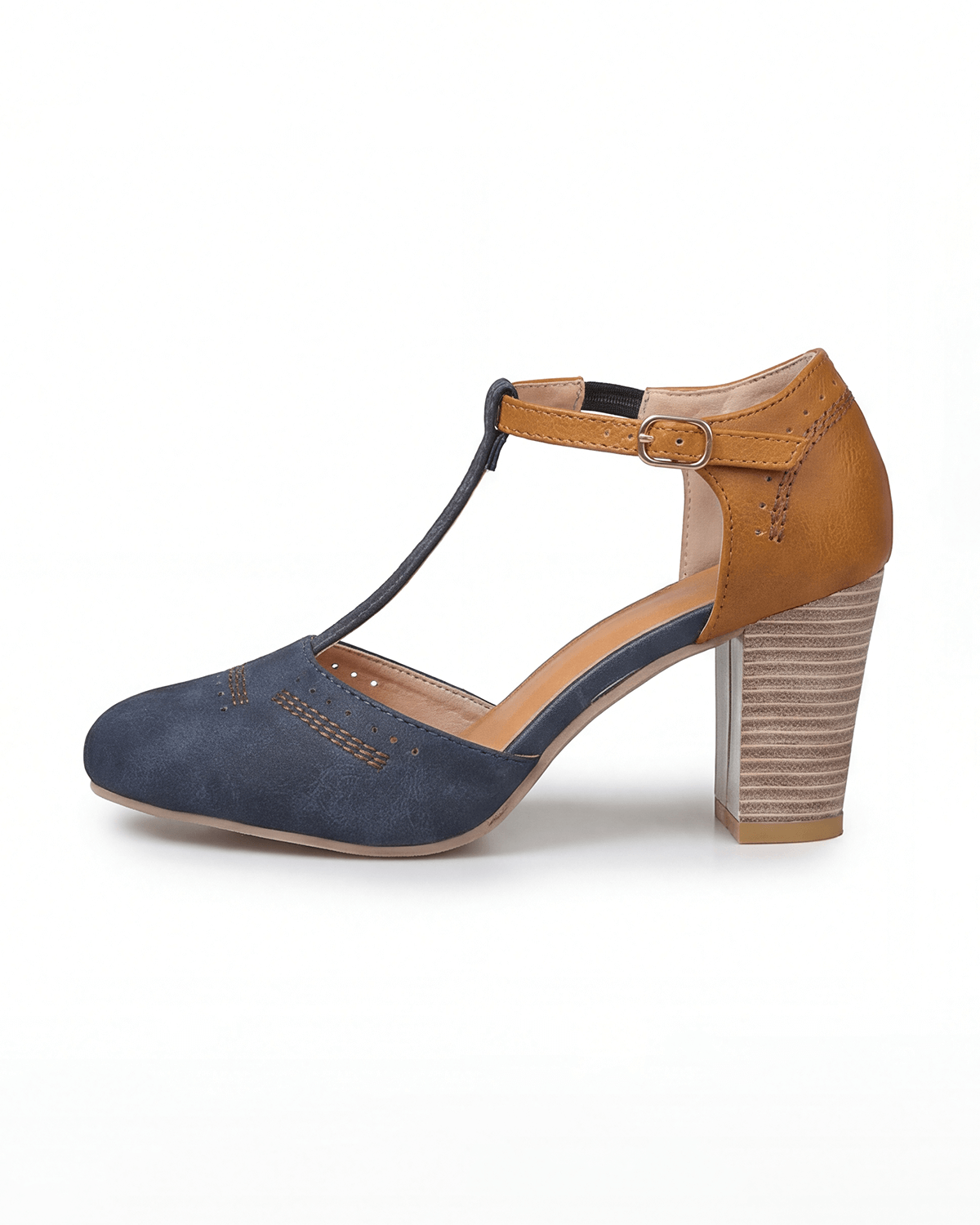 Women’s Two-Tone T-Strap Block Heel Pumps