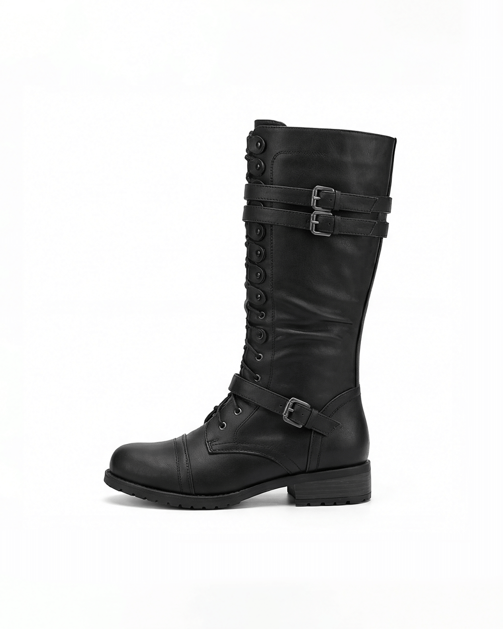 Women’s Knee-High Lace-Up Combat Boots with Buckles