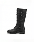 Women’s Knee-High Lace-Up Combat Boots with Buckles