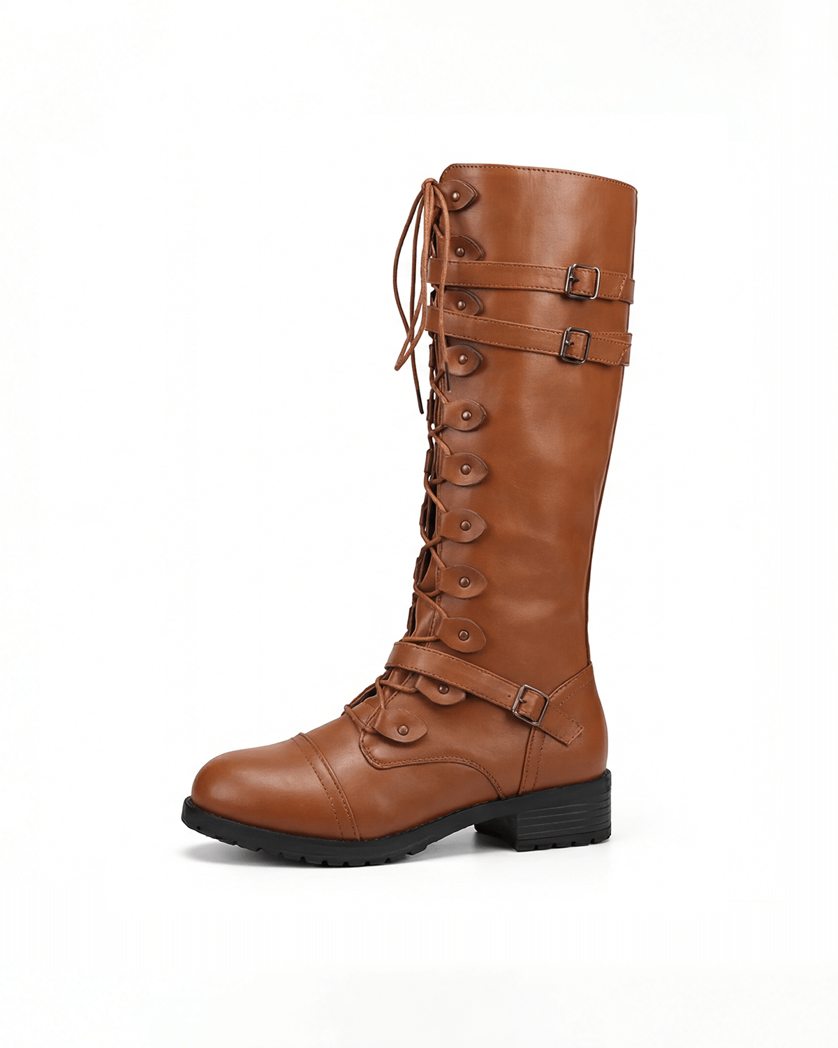 Women’s Knee-High Lace-Up Combat Boots with Buckles