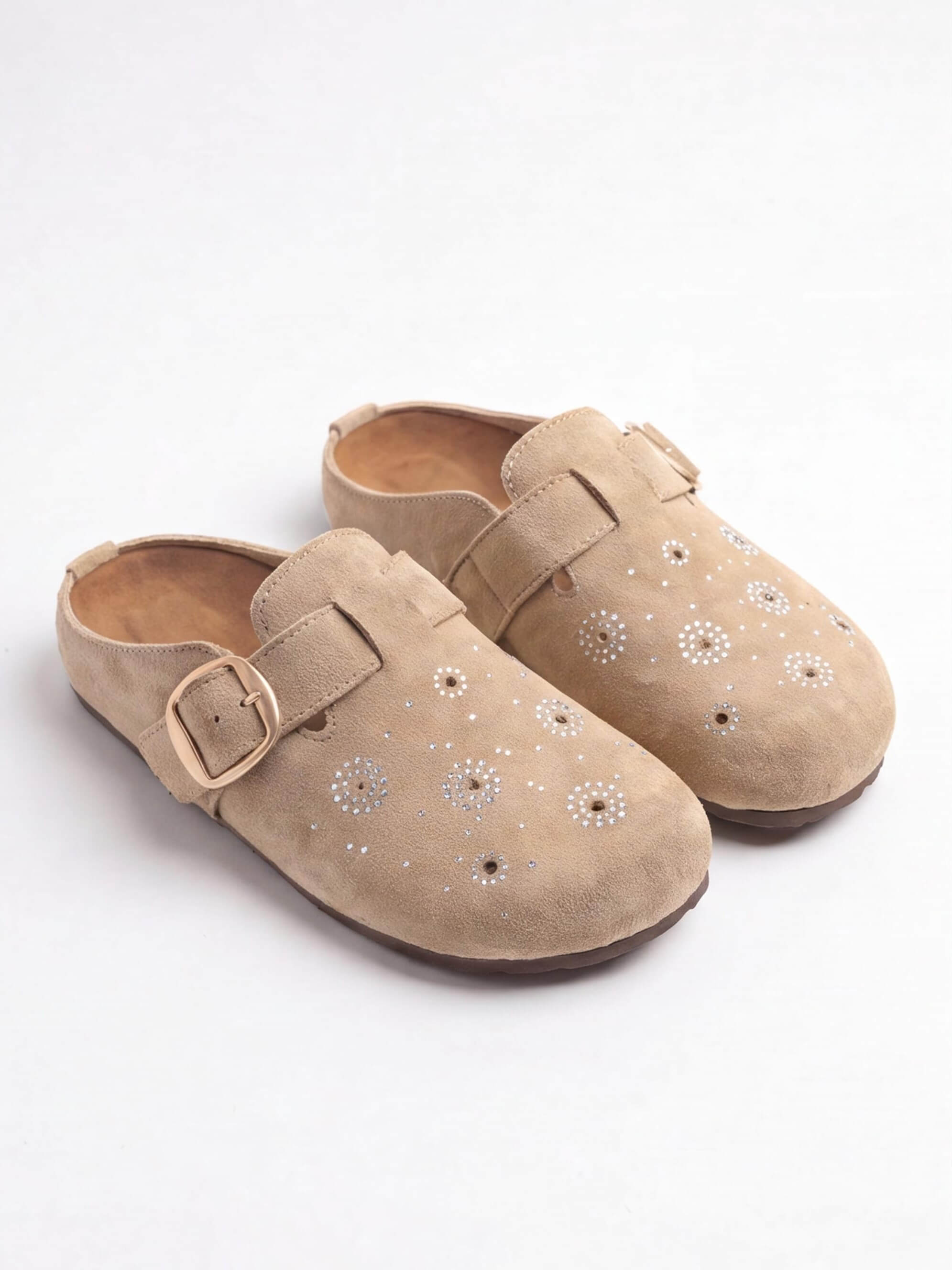 Women’s Embellished Buckle-Strap Flat Clogs