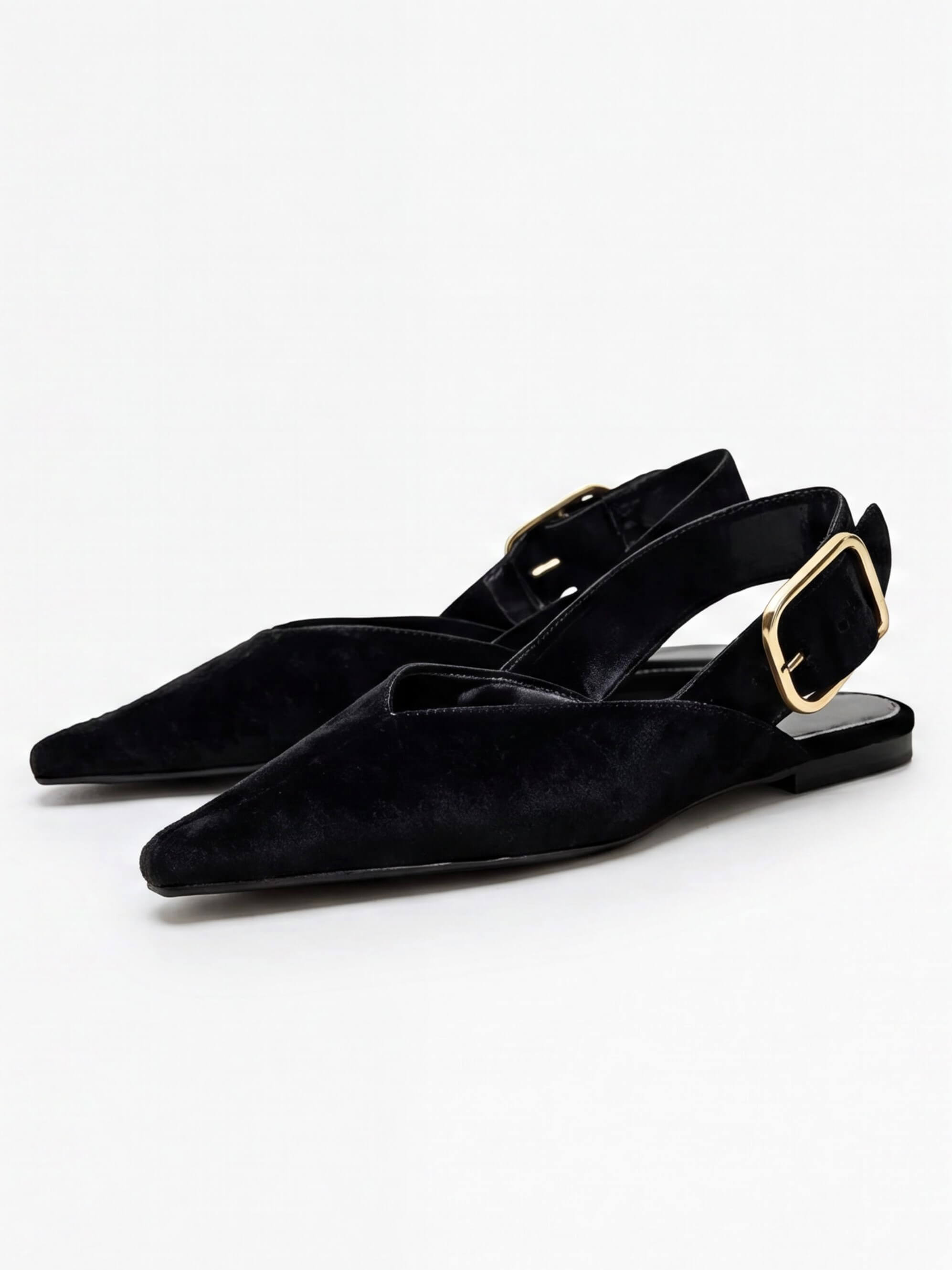 Women’s Buckle-Strap Pointed Slingback Flats