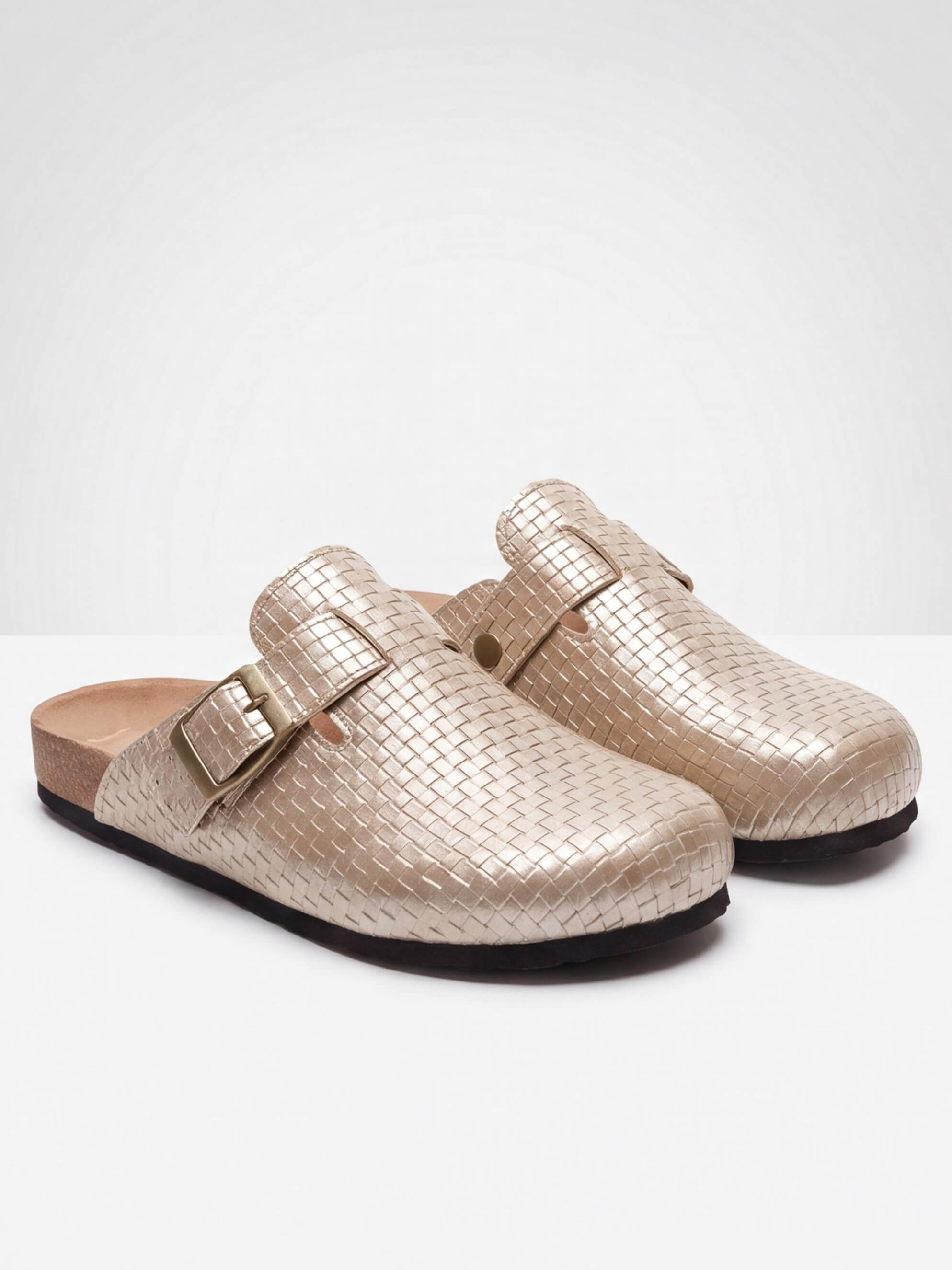 Women’s Woven Buckle Flat Clogs