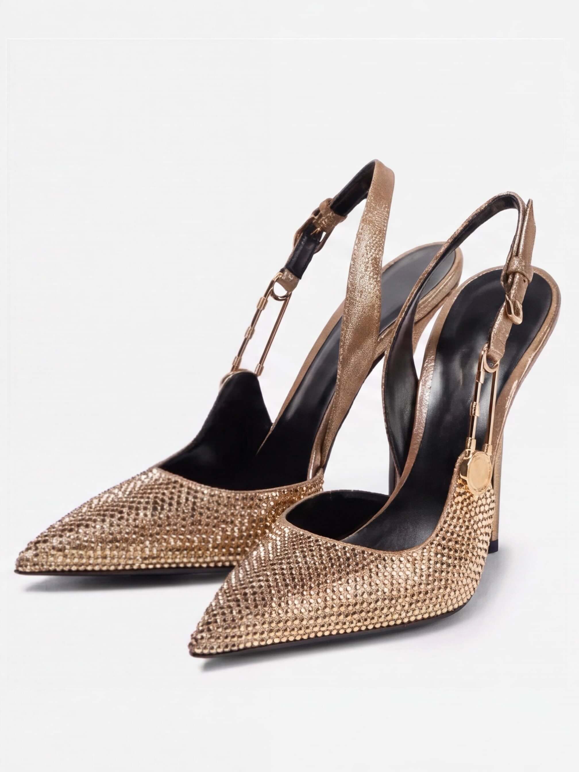Women’s Rhinestone Pointed-Toe Slingback Stiletto Heels