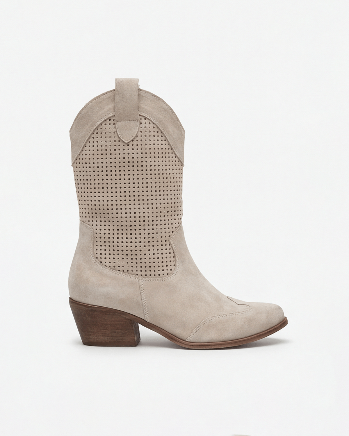 Women’s Perforated Western Mid-Calf Boots with Block Heel