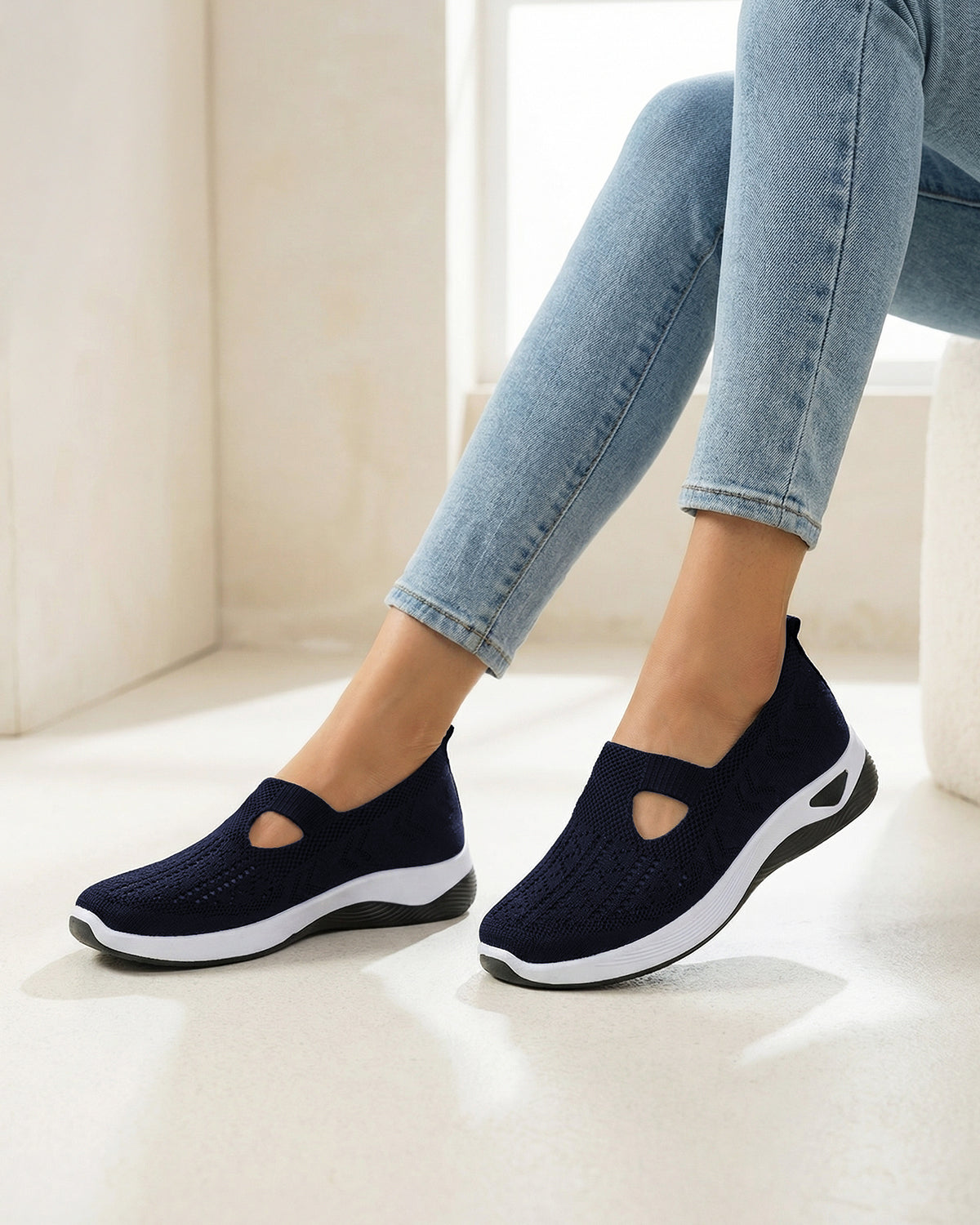 Women’s Knit Slip-On Casual Sneakers with Cutouts