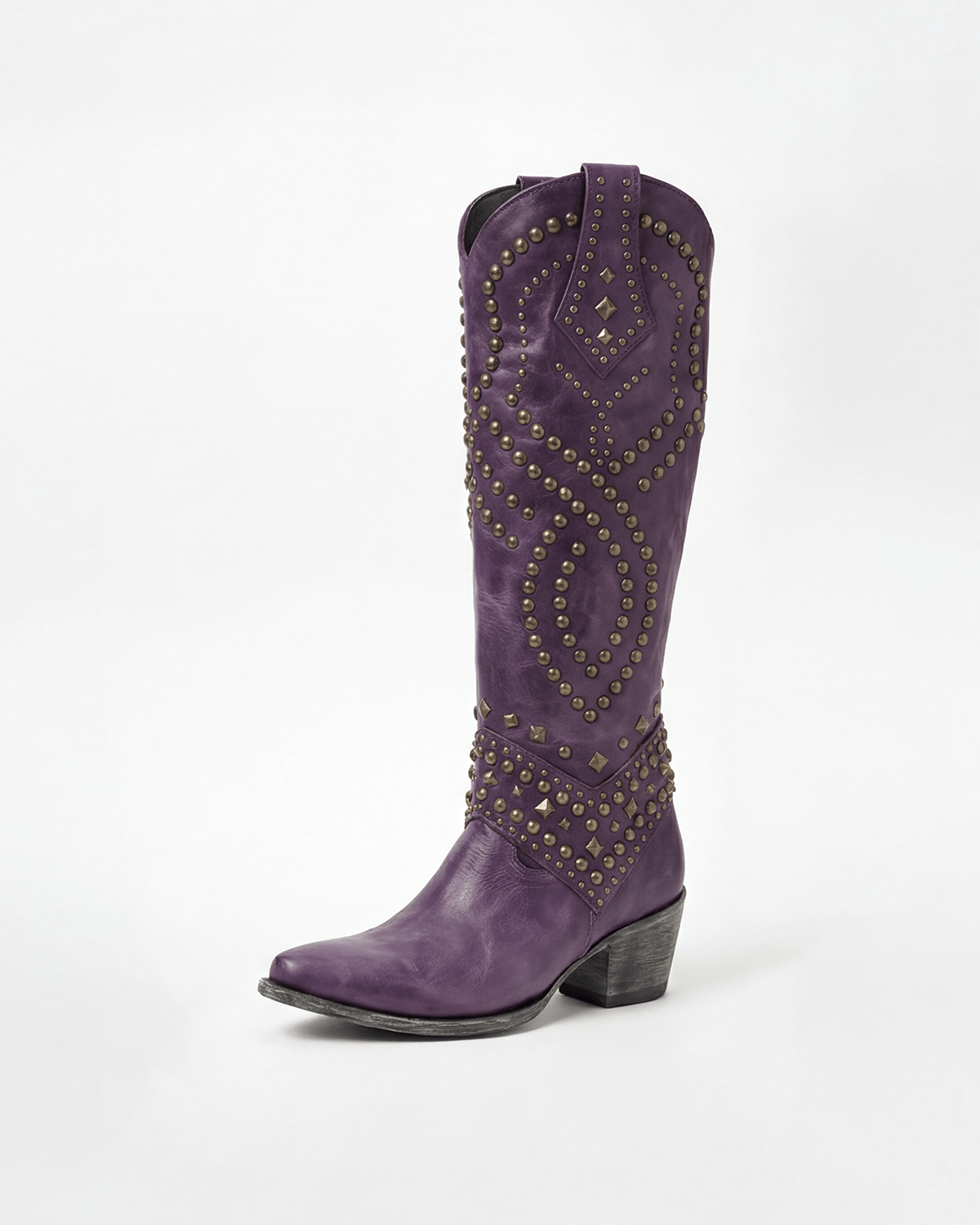 Women’s Western Studded Knee-High Boots with Block Heel