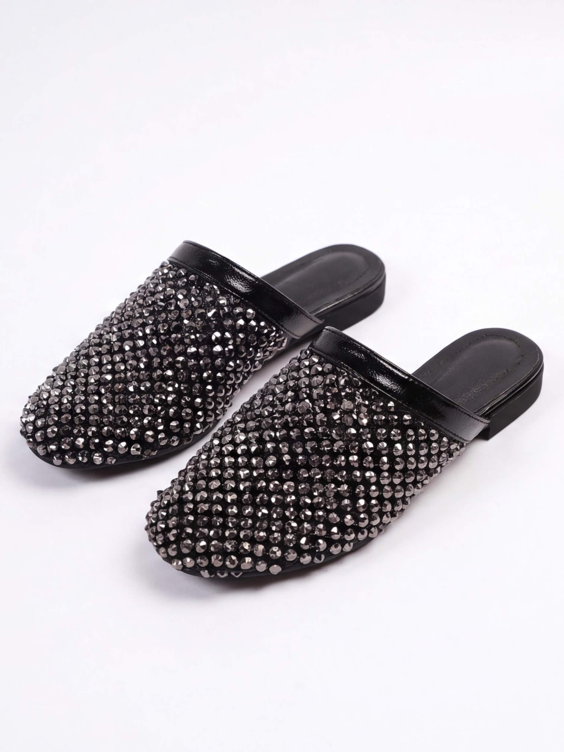 Women’s Rhinestone Mesh Low-Heel Mules