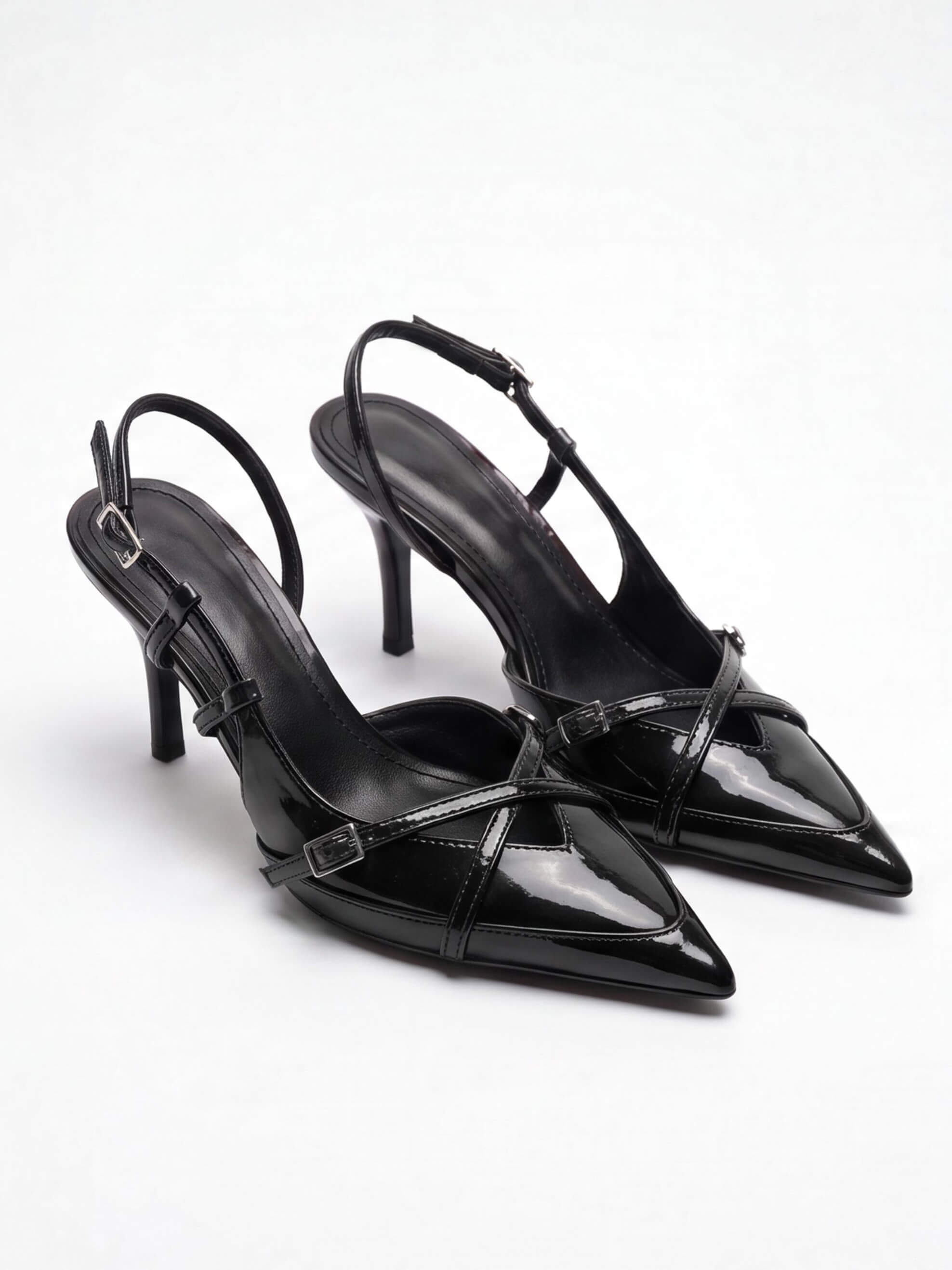 Women’s Strappy Pointed-Toe Slingback Kitten Heels