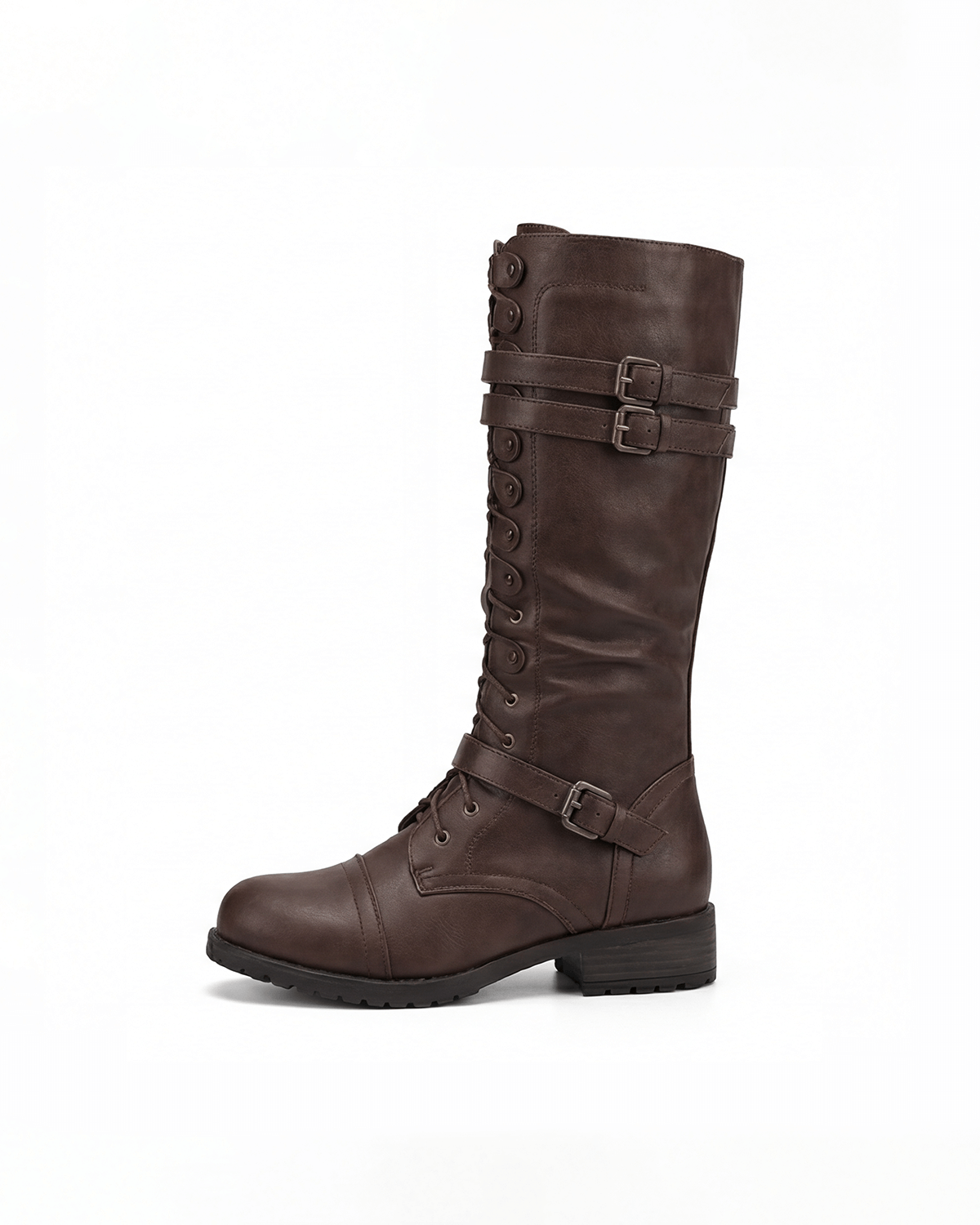 Women’s Knee-High Lace-Up Combat Boots with Buckles