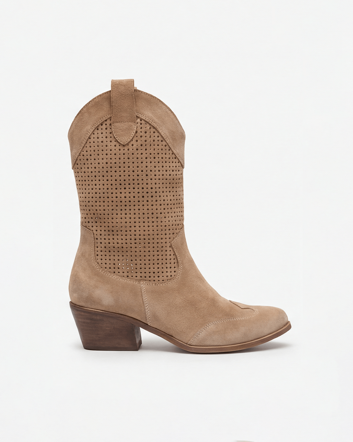 Women’s Perforated Western Mid-Calf Boots with Block Heel