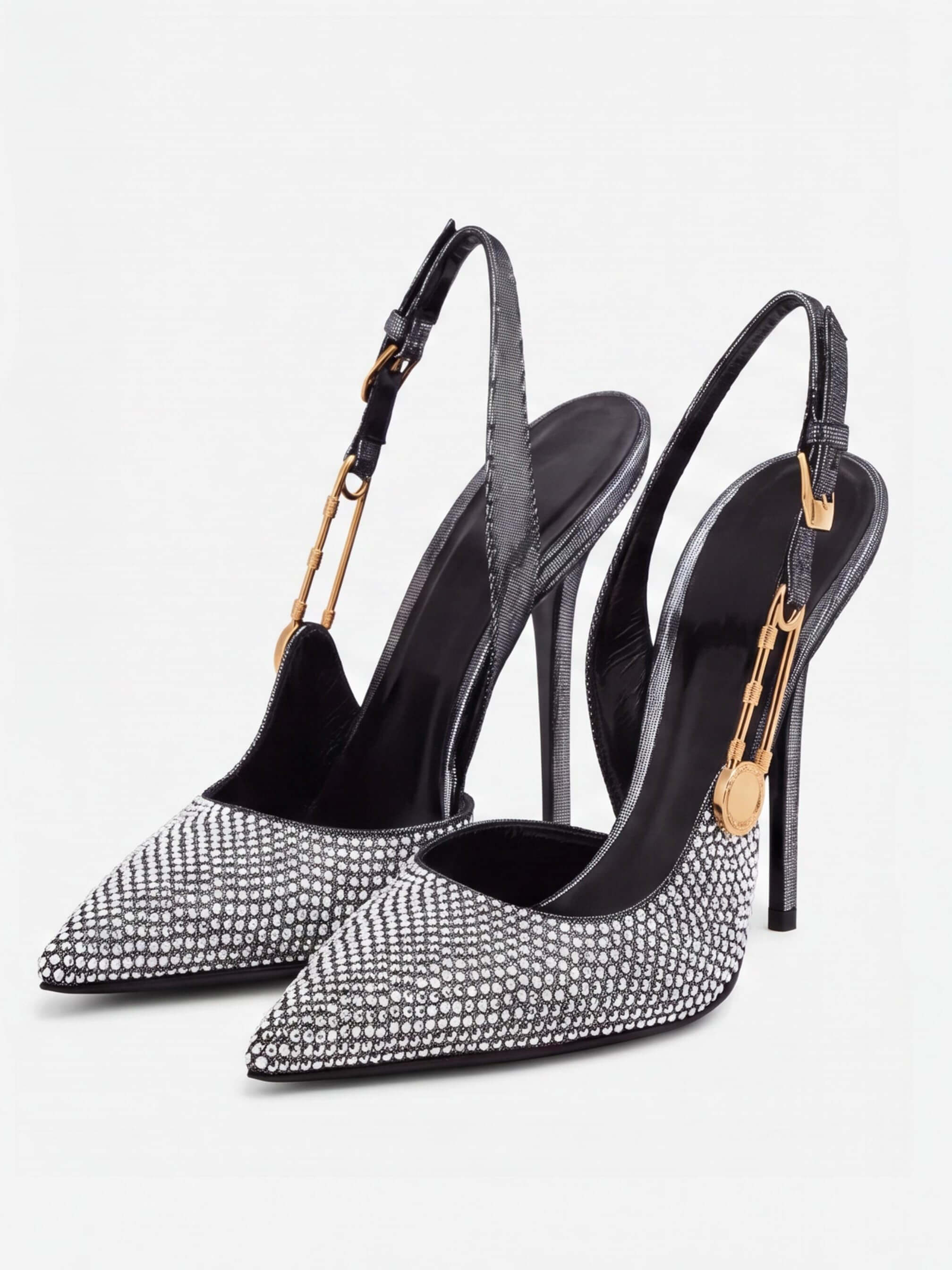 Women’s Rhinestone Pointed-Toe Slingback Stiletto Heels