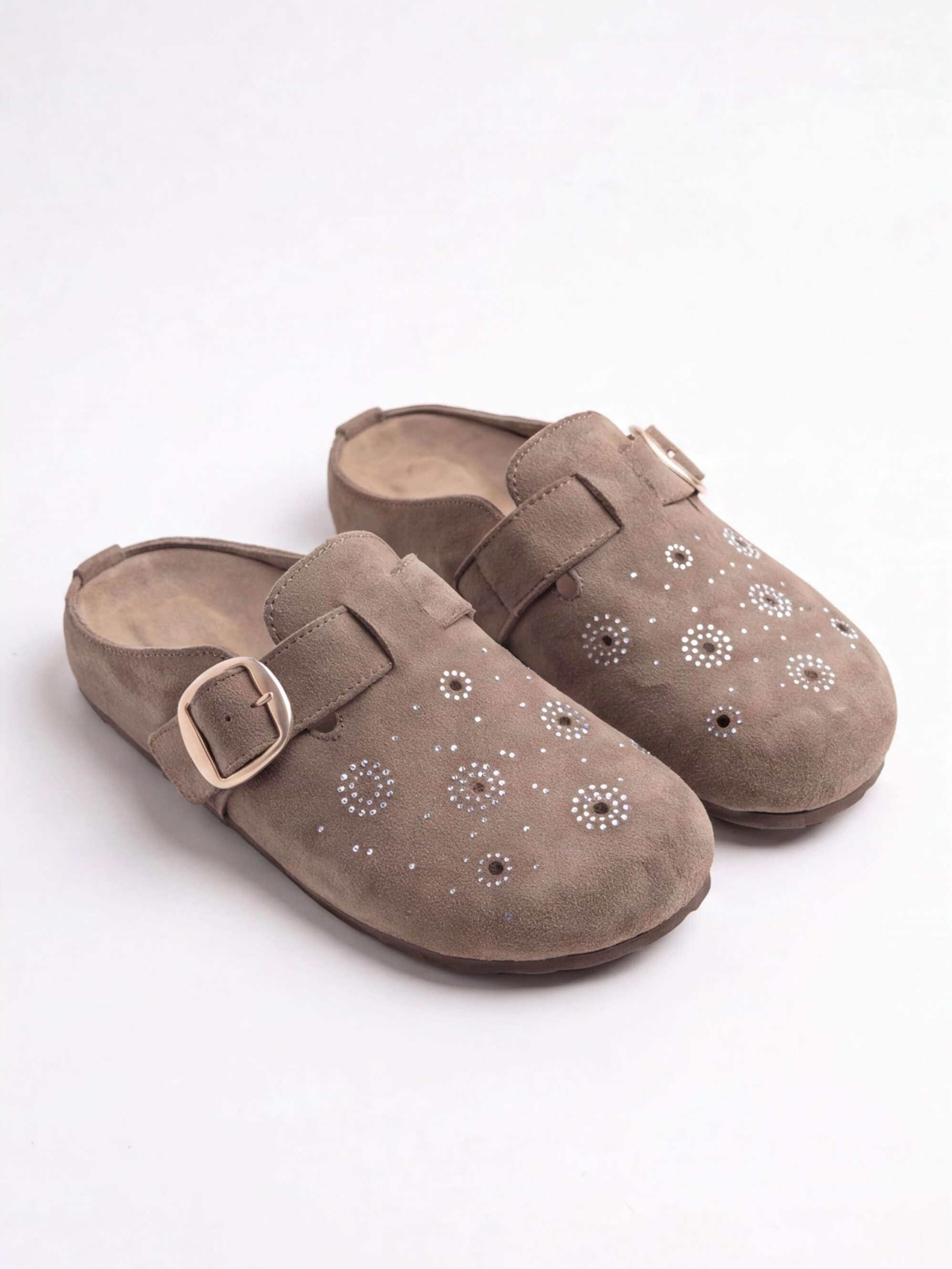 Women’s Embellished Buckle-Strap Flat Clogs