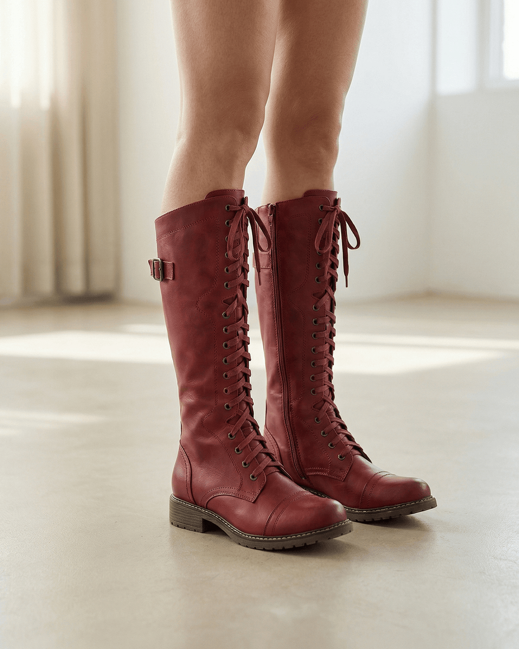 Women’s Lace-Up Knee-High Combat Boots