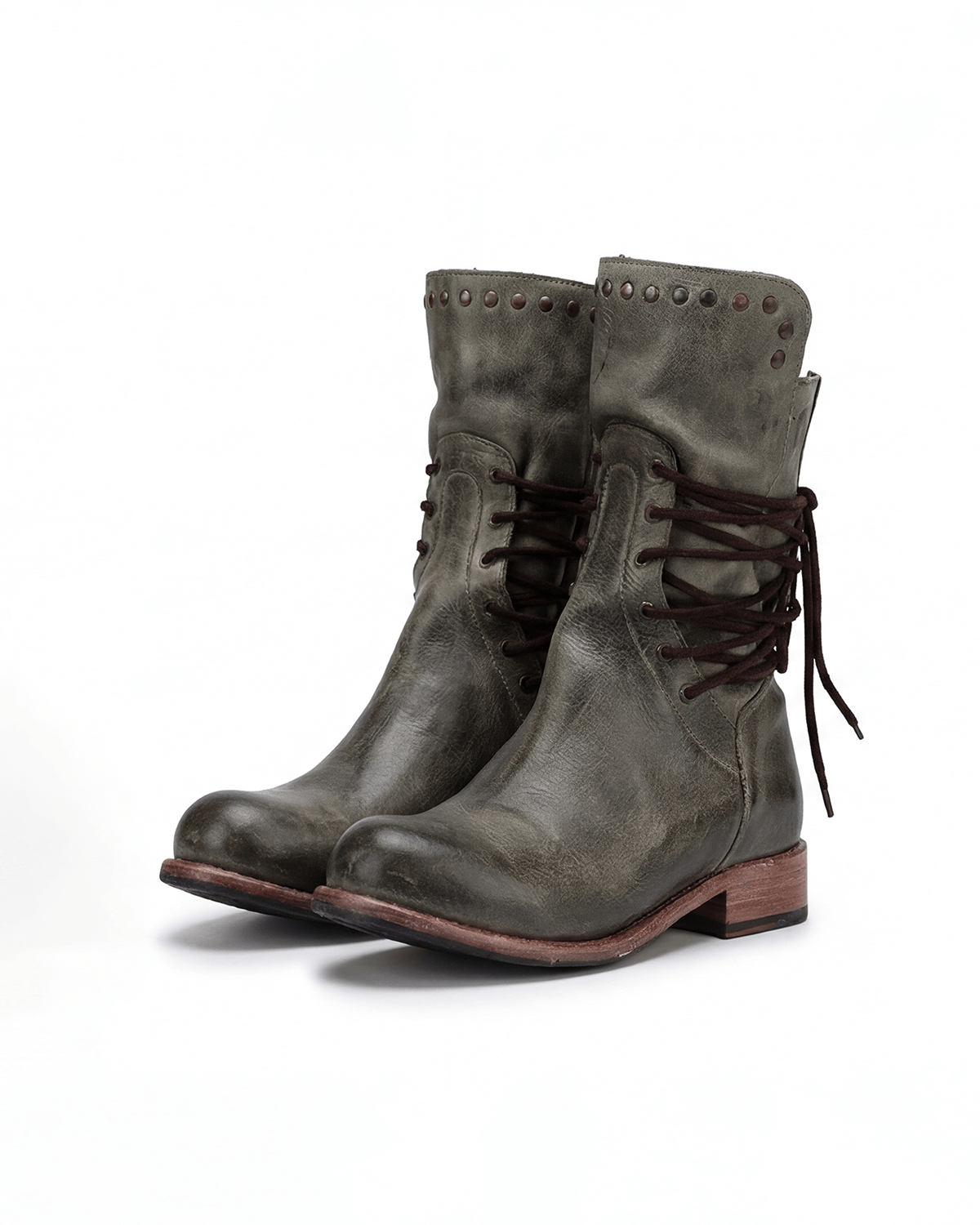 Women’s Lace-Up Ankle Boots with Studded Collar