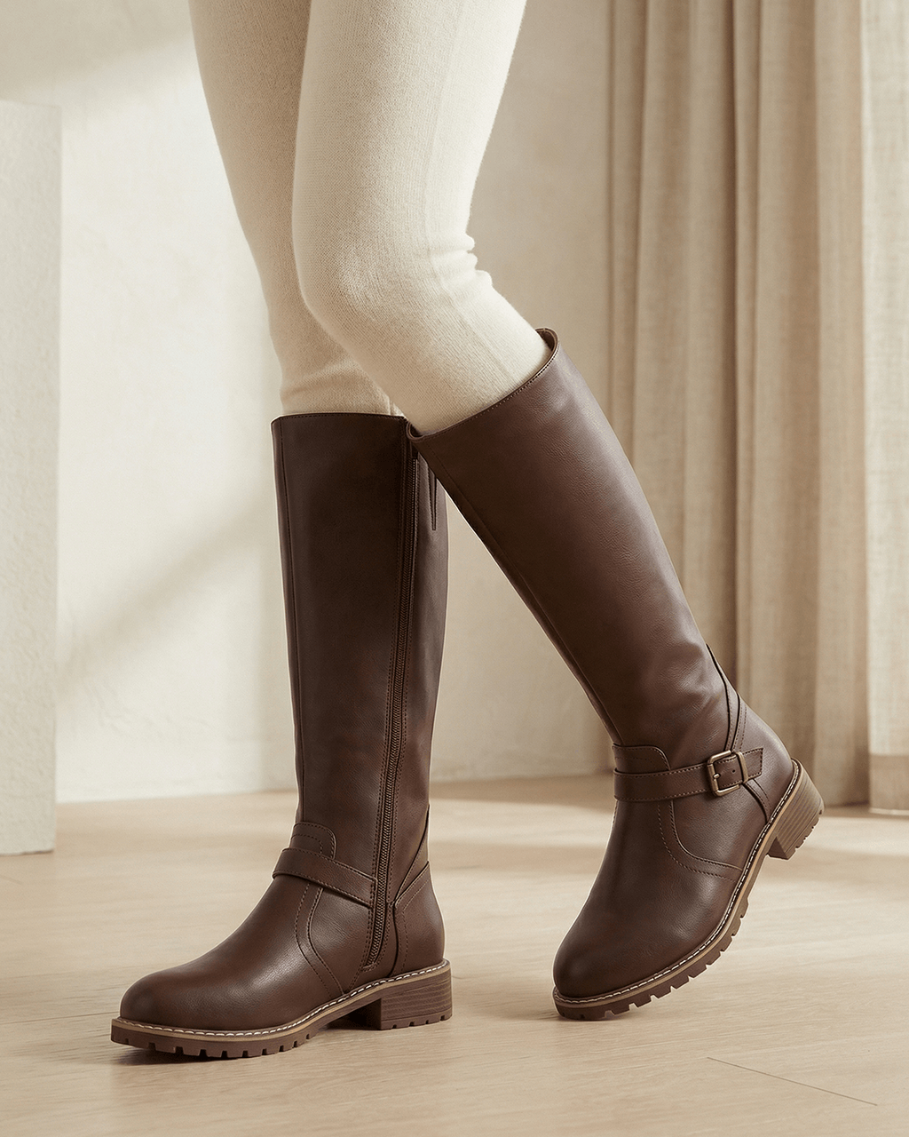 Women’s Knee-High Boots with Buckle Strap Detail