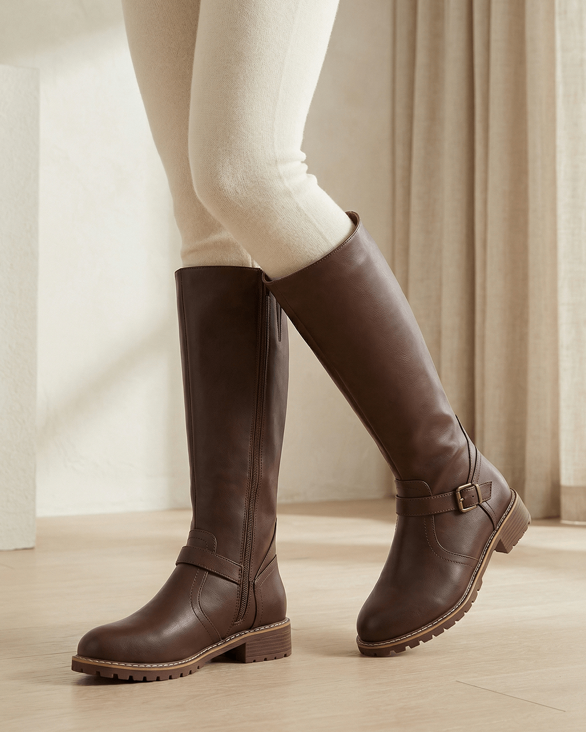 Women’s Knee-High Boots with Buckle Strap Detail