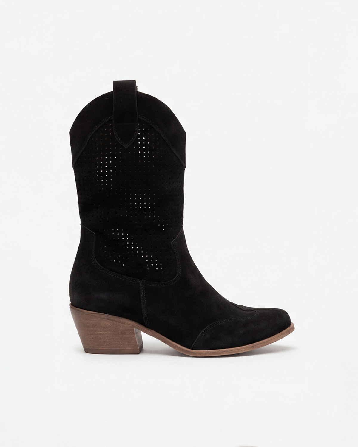 Women’s Perforated Western Mid-Calf Boots with Block Heel