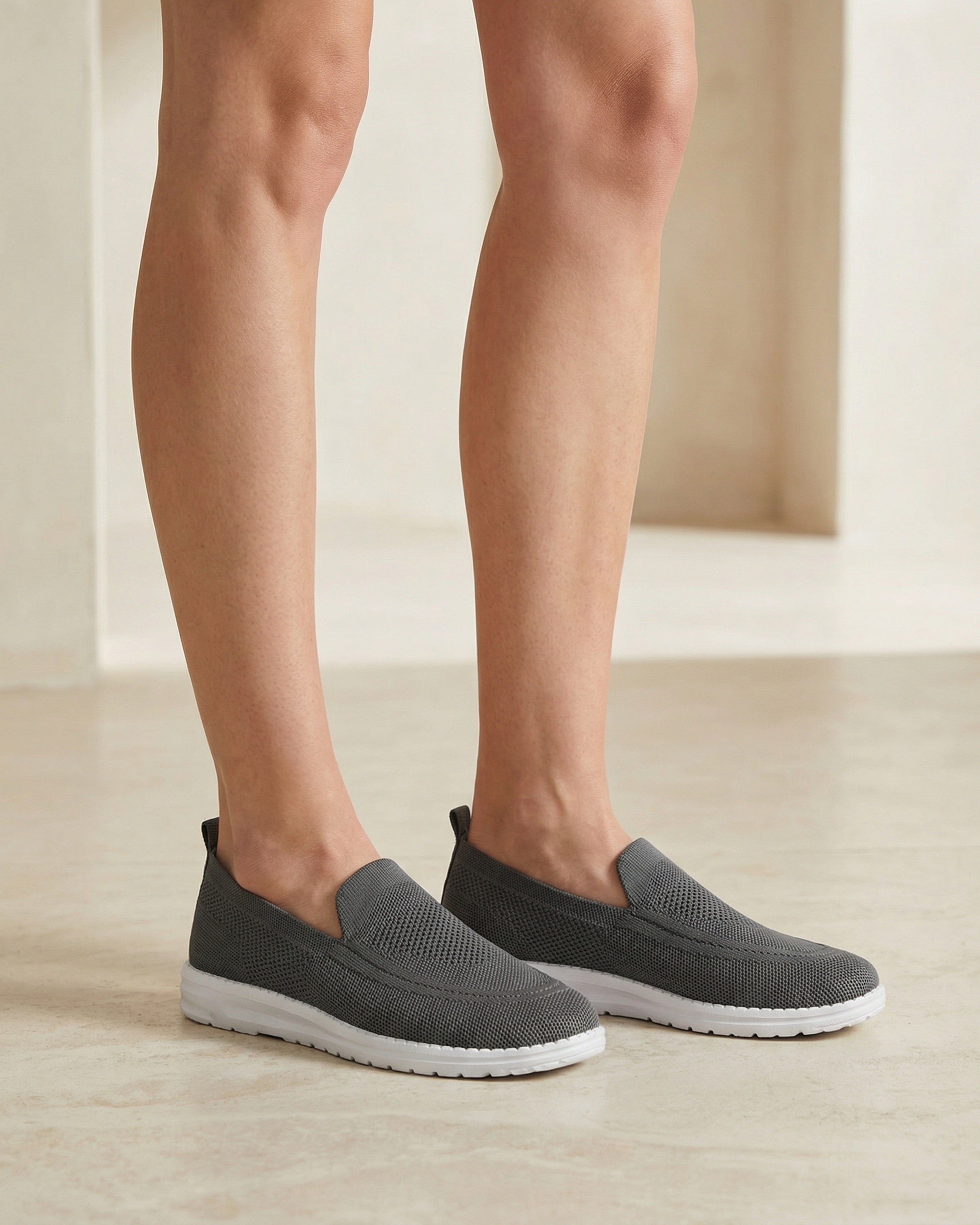 Women’s Knit Slip-On Sneakers with White Sole