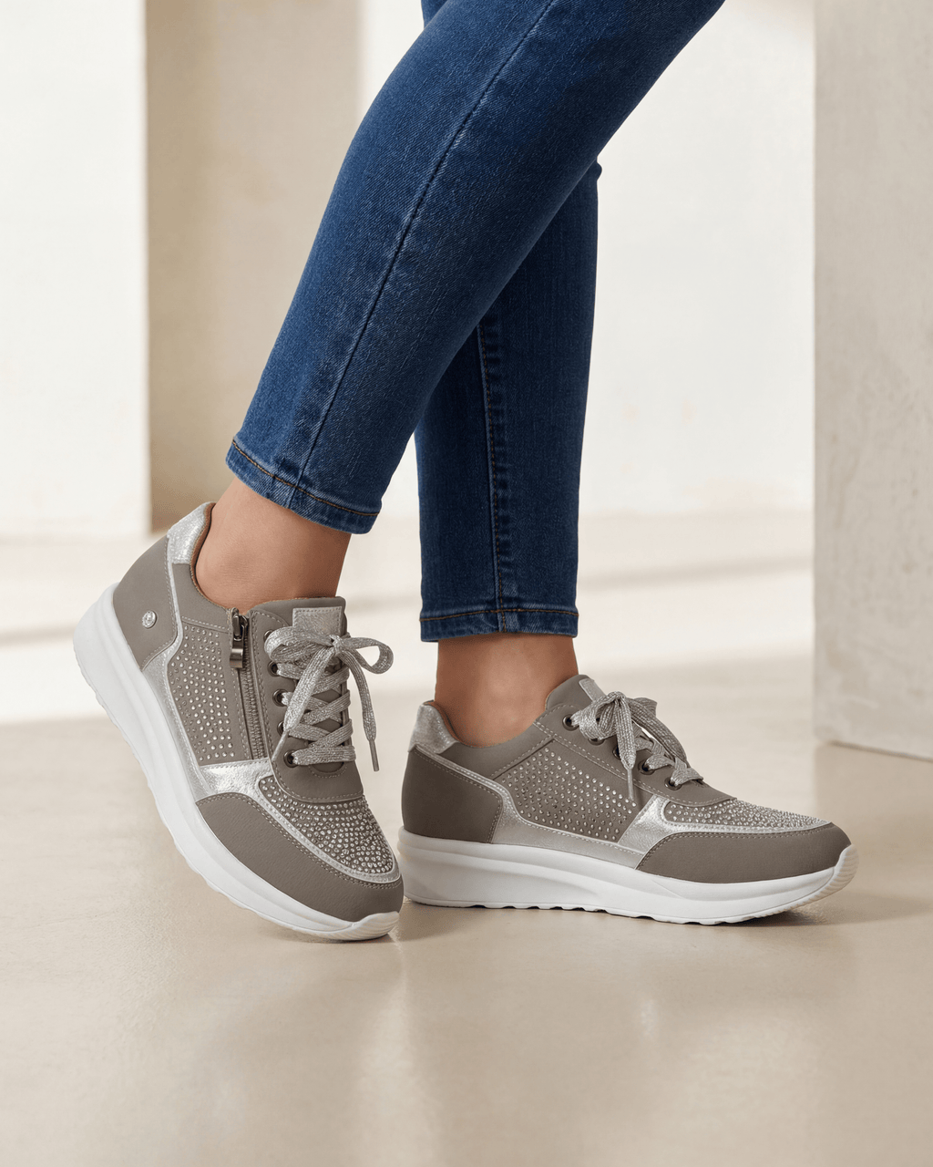 Women’s Lace-Up Sneakers with Side Zip